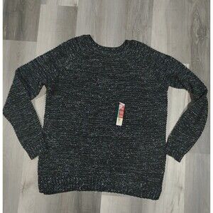 Faded Glory Women's Sequin Embellished Top - Black Sparkle Knit Sweater XL 16-18